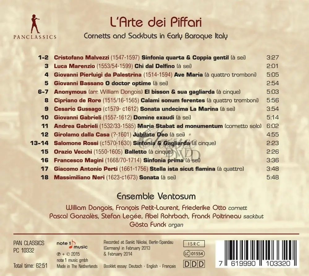 L’Arte dei Piffari: Cornetts and Sackbuts in Early Baroque Italy (CD)