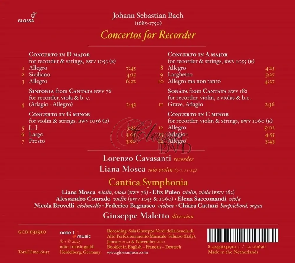 JS Bach - Concertos for Recorder (CD)