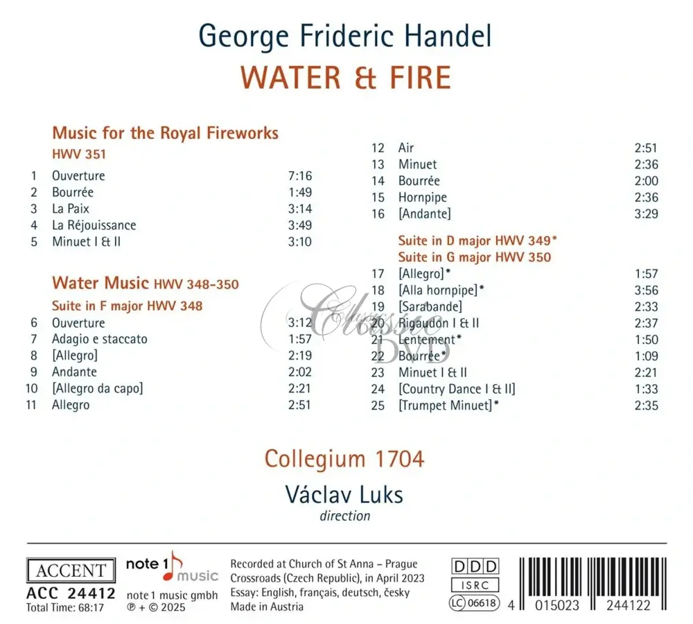 Handel: Water & Fire, Water Music & Music For The Royal Fireworks (CD)