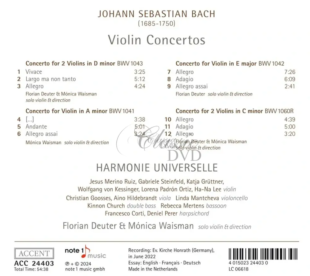 Bach: Violin Concertos BWV 1041-1043 & BWV 1060R (CD)