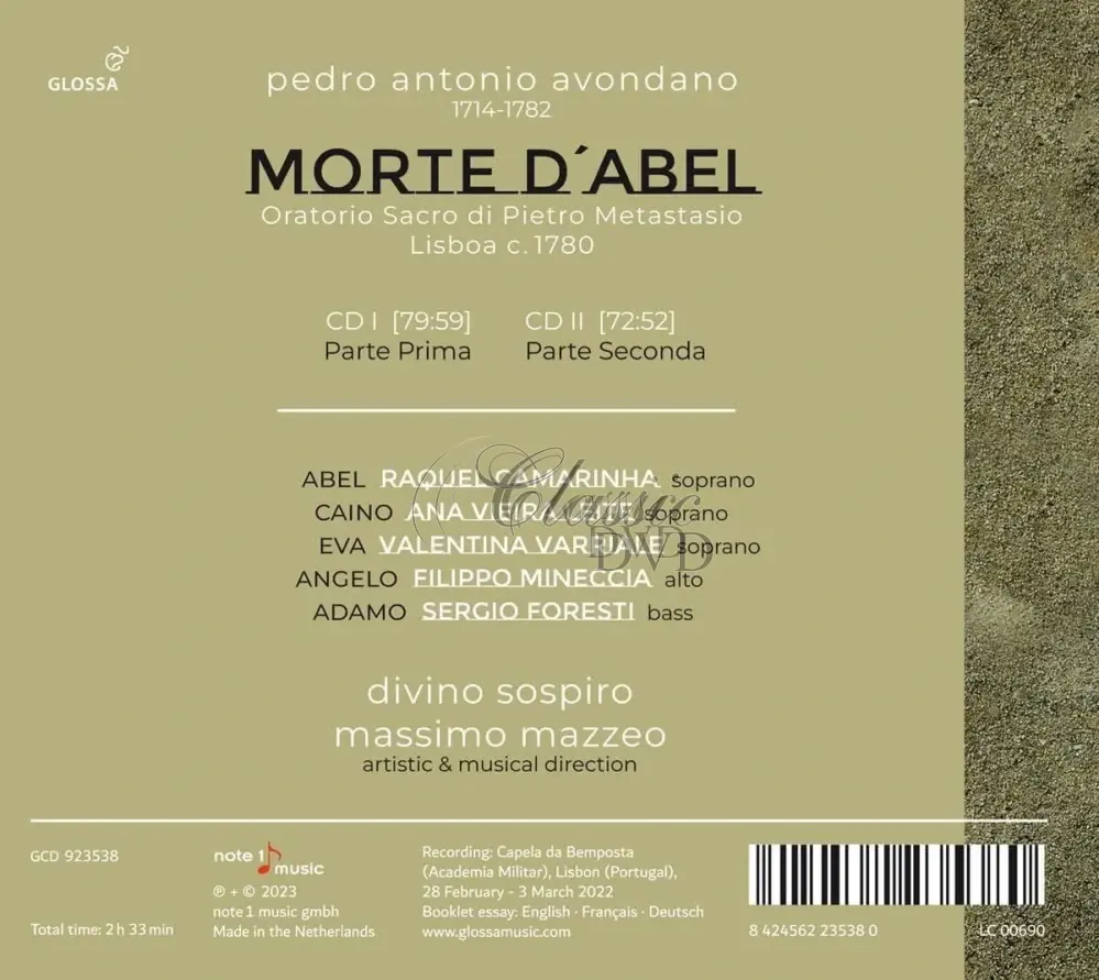 Pedro Antonio Avondano: Morte d'Abel / Oratorio sacro (2CD)