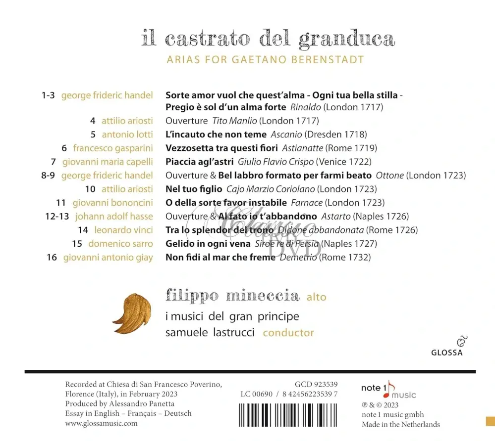 Filippo Mineccia - Il Castrato Del Granduca: Arias For Gaetano Berenstadt (CD)