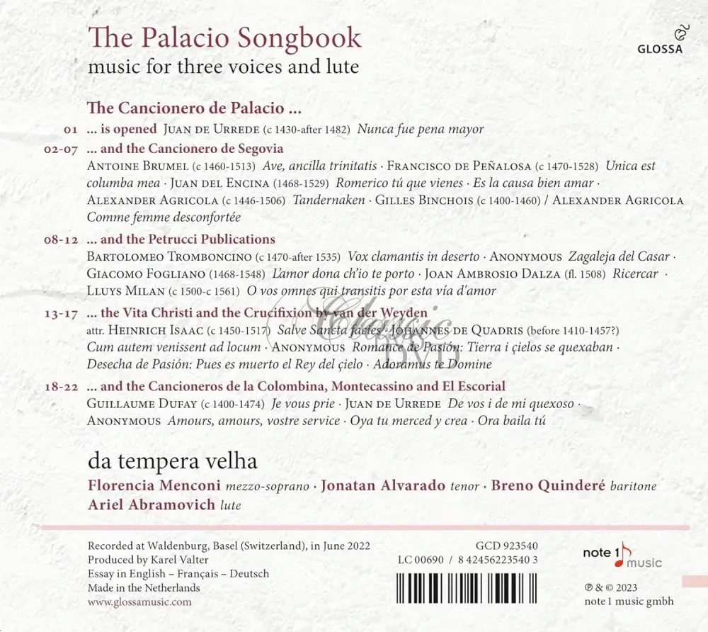 The Palacio Songbook: Music for Three Voices and Lute (CD)