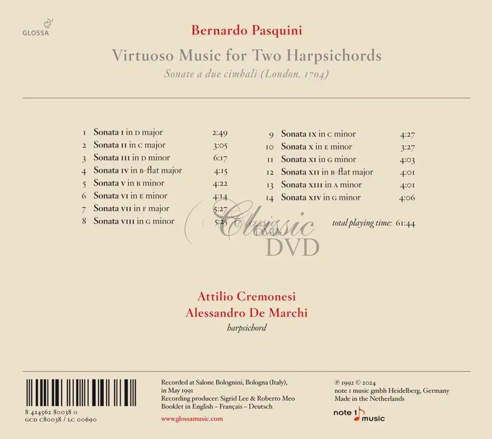 Bernardo Pasquini: Virtuoso Music For Two Harpsichords (CD)