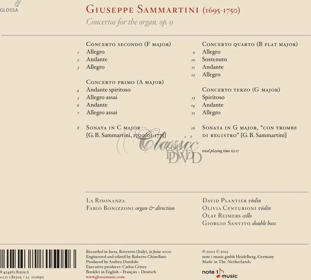 GIUSEPPE SAMMARTINI Concertos for the organ, op. 9 (CD)