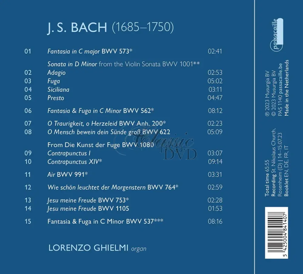 Bach Fragments: Organ Works Completed By Lorenzo Ghielmi (CD)