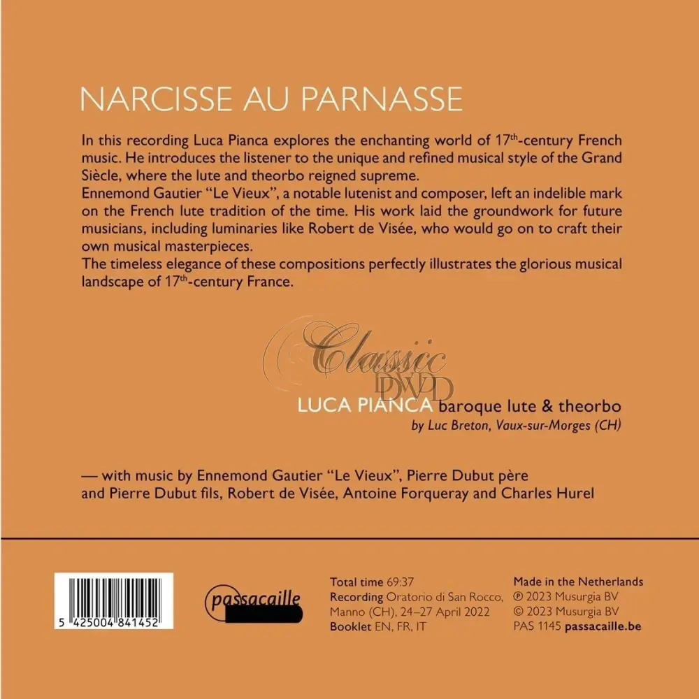 Narcisse au Parnasse: Works for Lute & Theorbo from the French ‘Grand-Siecle’ (CD)