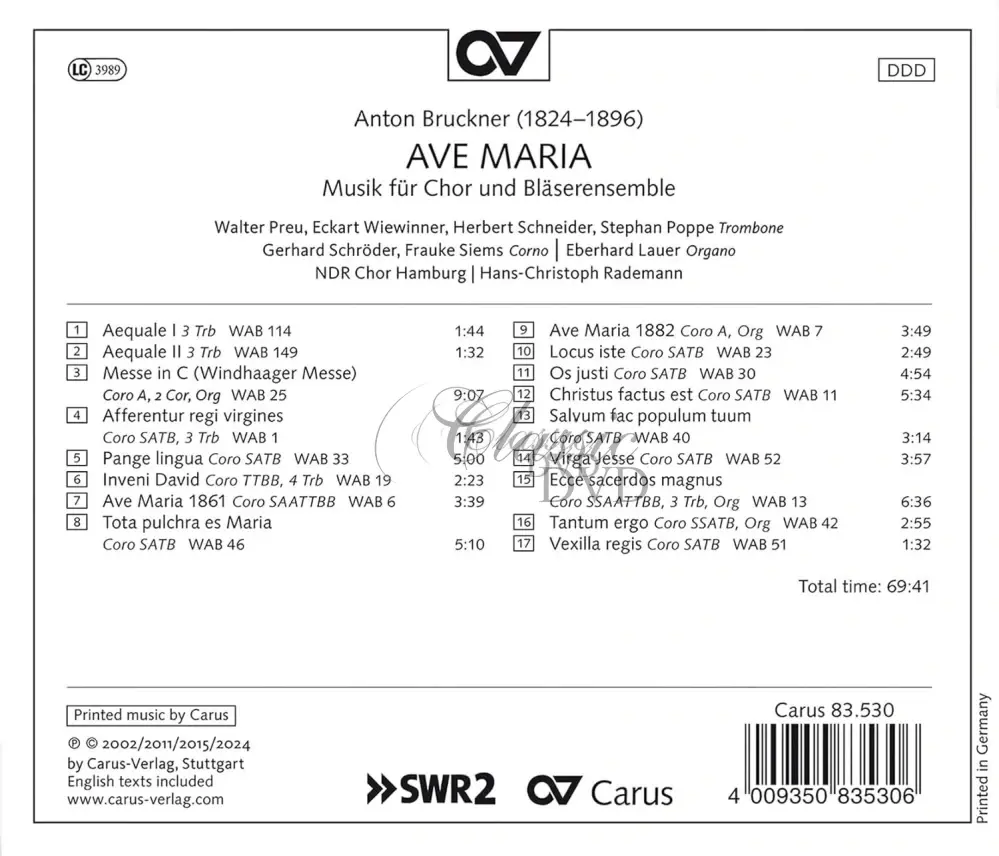 Bruckner - Ave Maria: Music for Choir & Wind Ensemble (CD)
