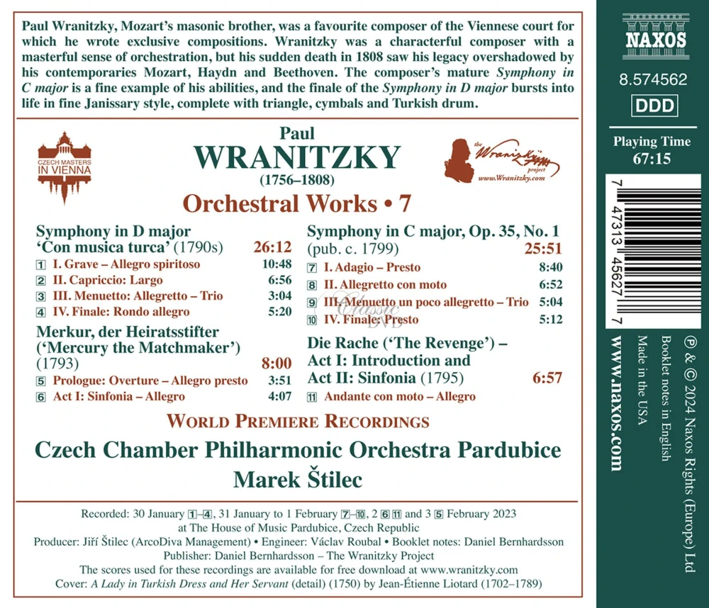 WRANITZKY, P.: Orchestral Works, Vol.7 (CD)