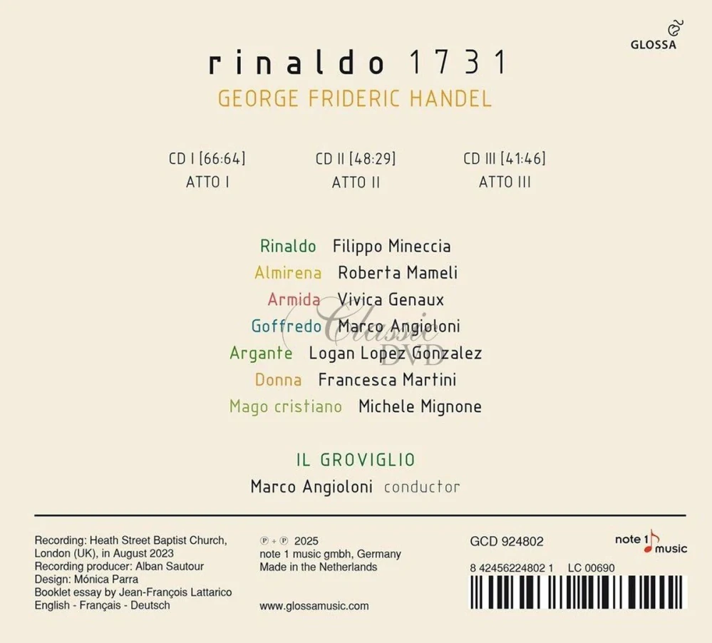 Handel: Rinaldo (1731) opera HWV7 (3CD)