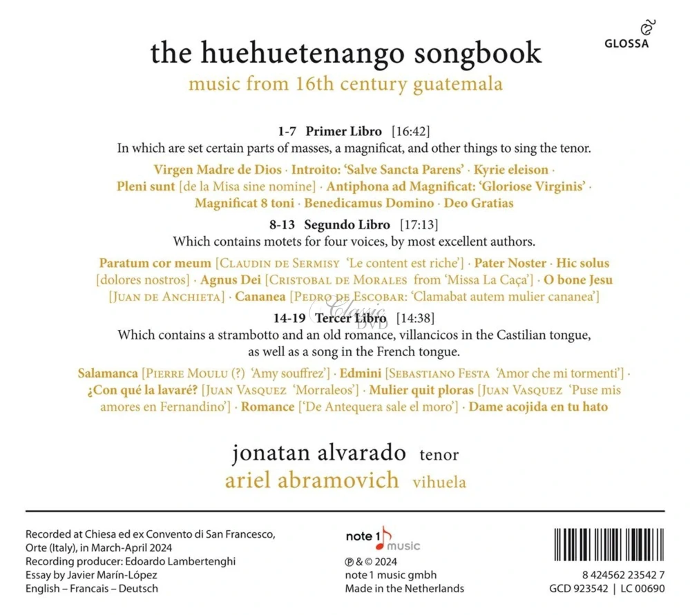 The Huehuetenango Songbook: Music from 16th-Century Guatemala (CD)