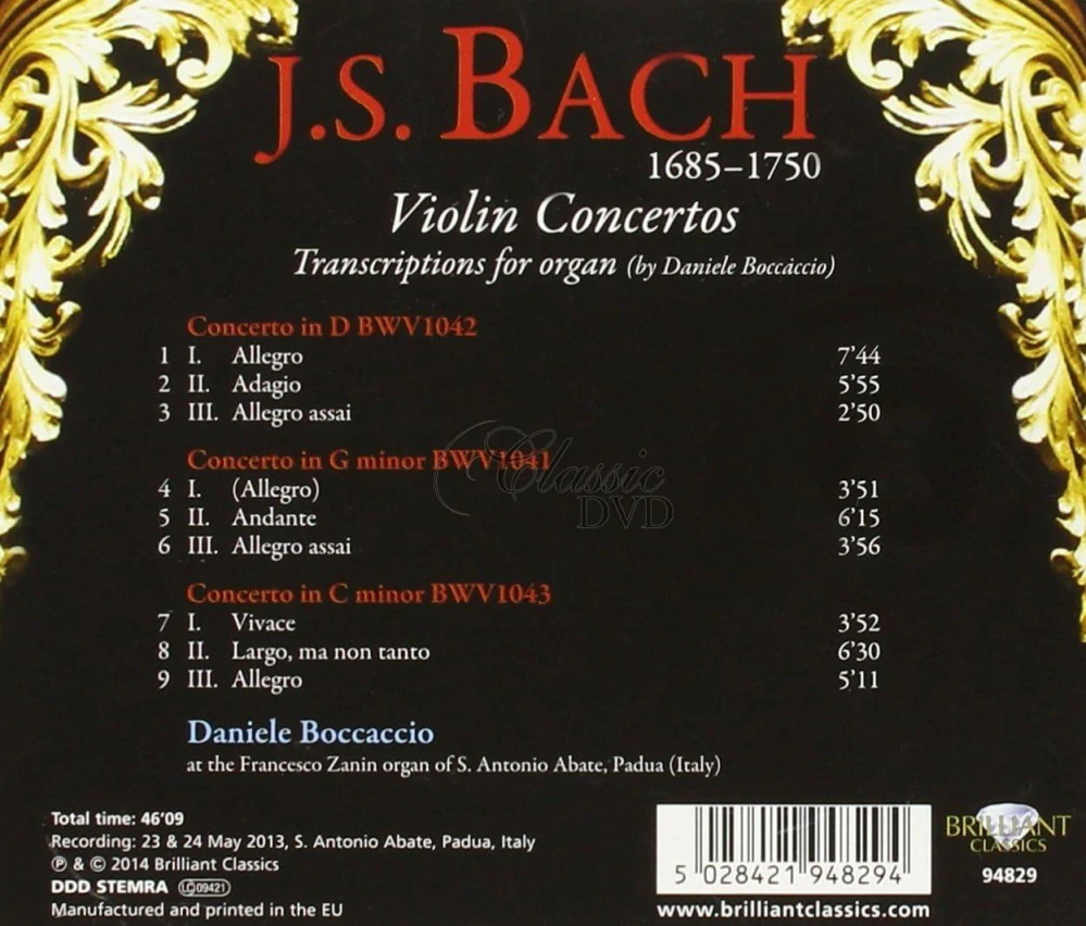 J.S. Bach: Violin Concertos, Transcriptions for Organ (CD)