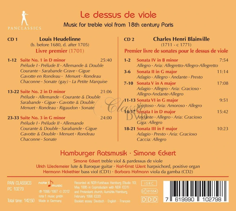 Louis Heudelinne / Charles Henri Blainville: Le Dessus de Viole - Music for treble viol from 18th century Paris (2CD)