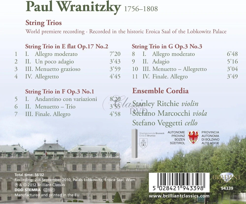 Wranitzky: String Trios, Op. 17 No. 1, Op. 3 Nos. 1 & 3 (CD)