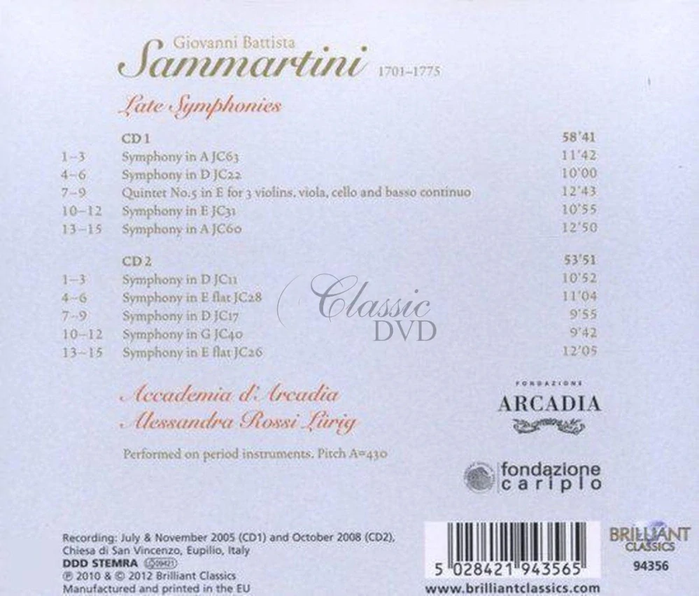 Giovanni Battista Sammartini: The Late Symphonies (2CD)