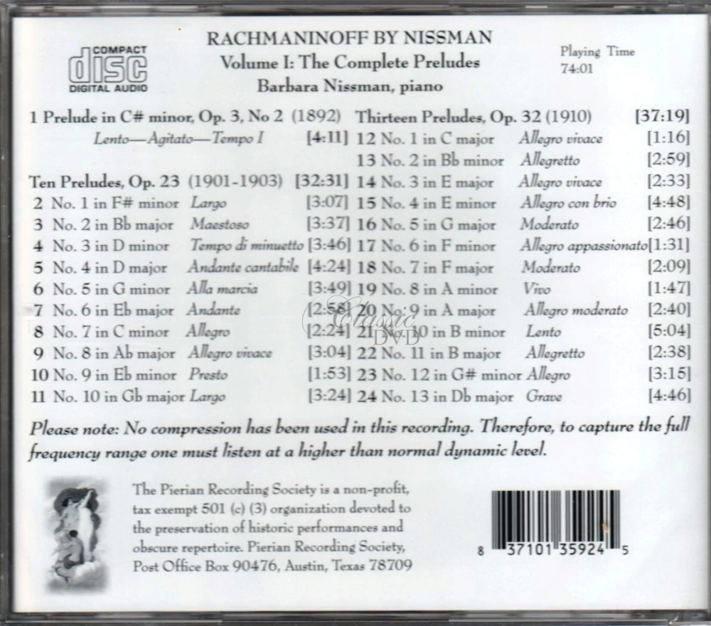 RACHMANINOV by Nissman Vol.1 (CD)