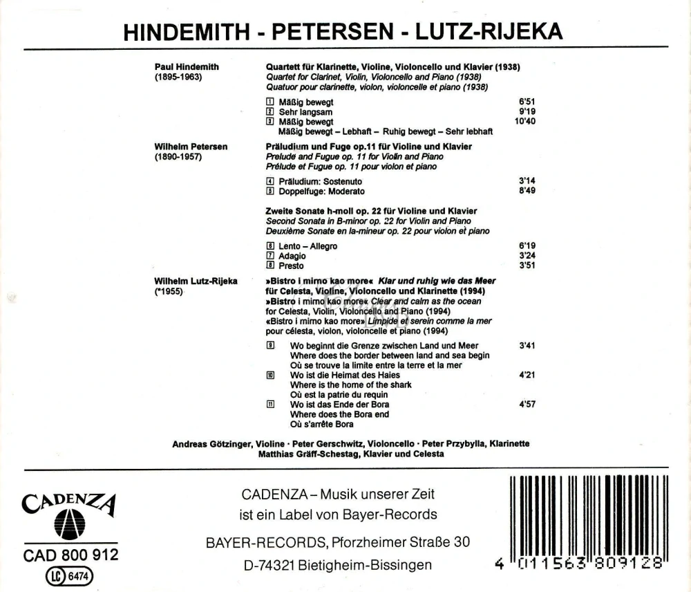 Paul Hindemith / Wilhelm Petersen / Wilhelm Lutz-Rijeka (CD)