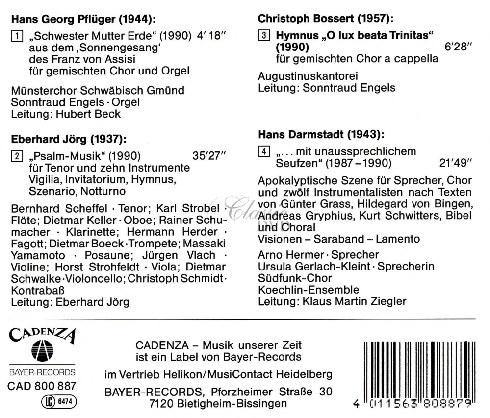 musica sacra nova - Christoph Bossert, Eberhard Jörg, Hans Darmstadt, Hans Georg Pflüger (CD)