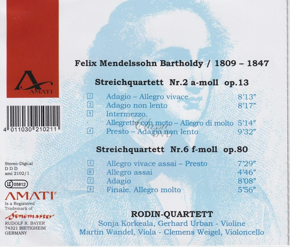 Mendelssohn: String Quartets / Streichquartett Nr.2 a-moll op.13, Streichquartett Nr.6 f-moll op.80 (CD)