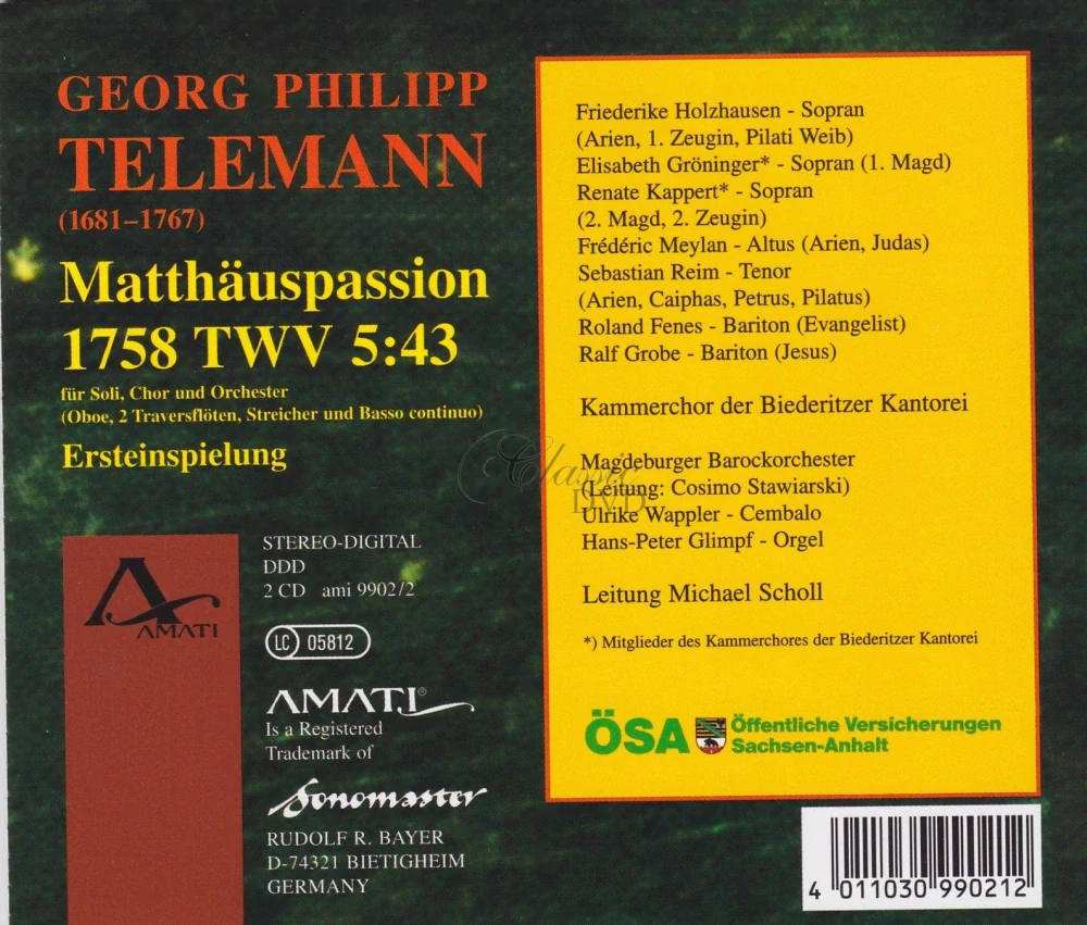 TELEMANN,G.P.: Matthäuspassion 1758 TWV 5:43 (2CD)