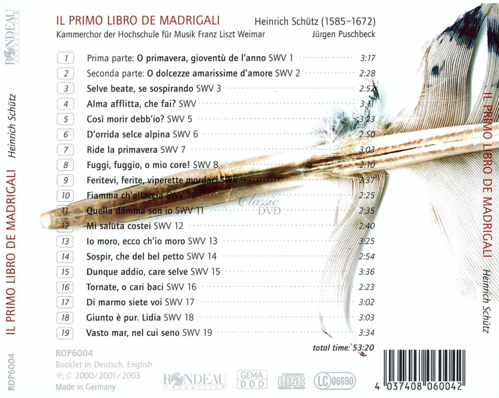 Heinrich Schütz: Il Primo Libro De Madrigali (CD)