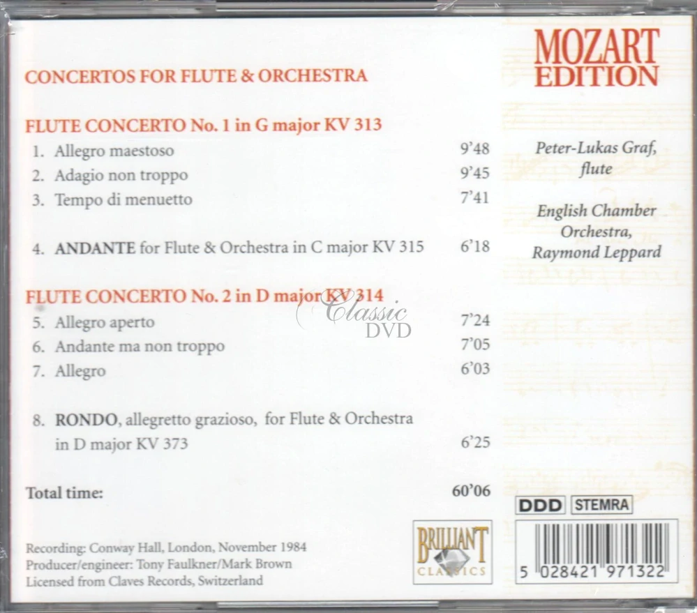 MOZART,W.A.: CONCERTOS FOR FLUTE & ORCHESTRA, RONDO KV373 (CD)
