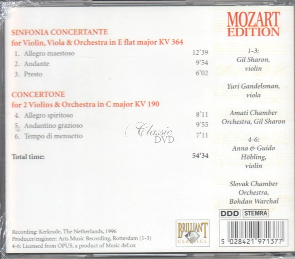 MOZART,W.A.: Sinfonia concertante KV364; Concertone KV190 (CD)