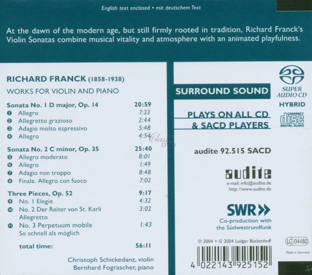 Richard Franck: Violin Sonatas Nos 1 & 2, Three Pieces Op. 52 (SACD)