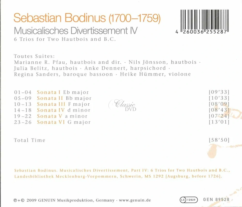 Sebastian Bodinus: Musicalische Divertissements IV (CD)