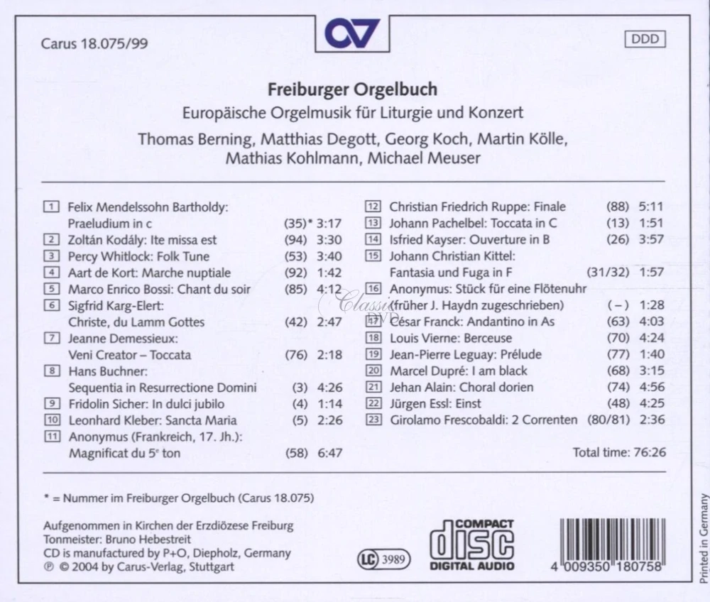 Freiburger Organ Book (CD)