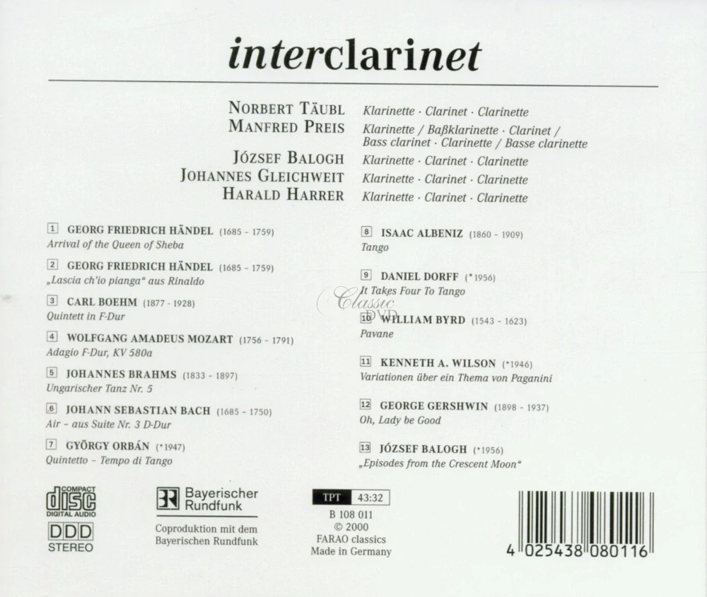 Interclarinet Ensemble I (CD)