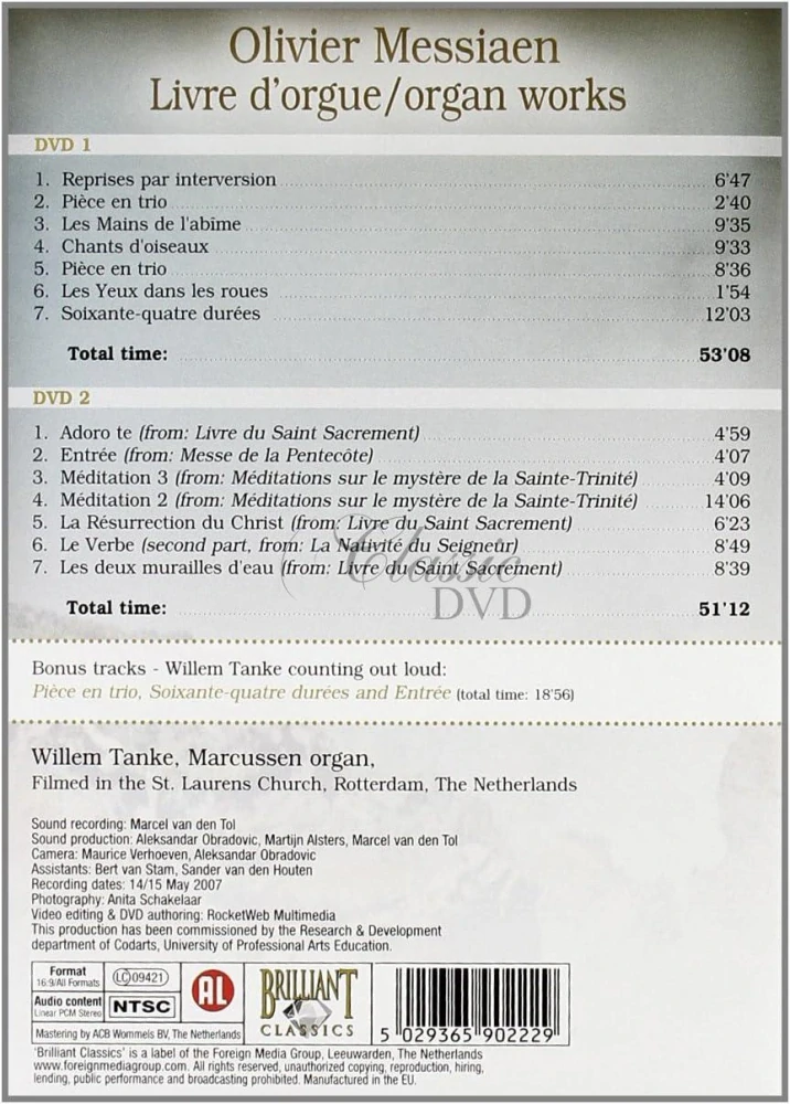 Olivier Messiaen - Livre D'Orgue / Organ Works (2DVD)