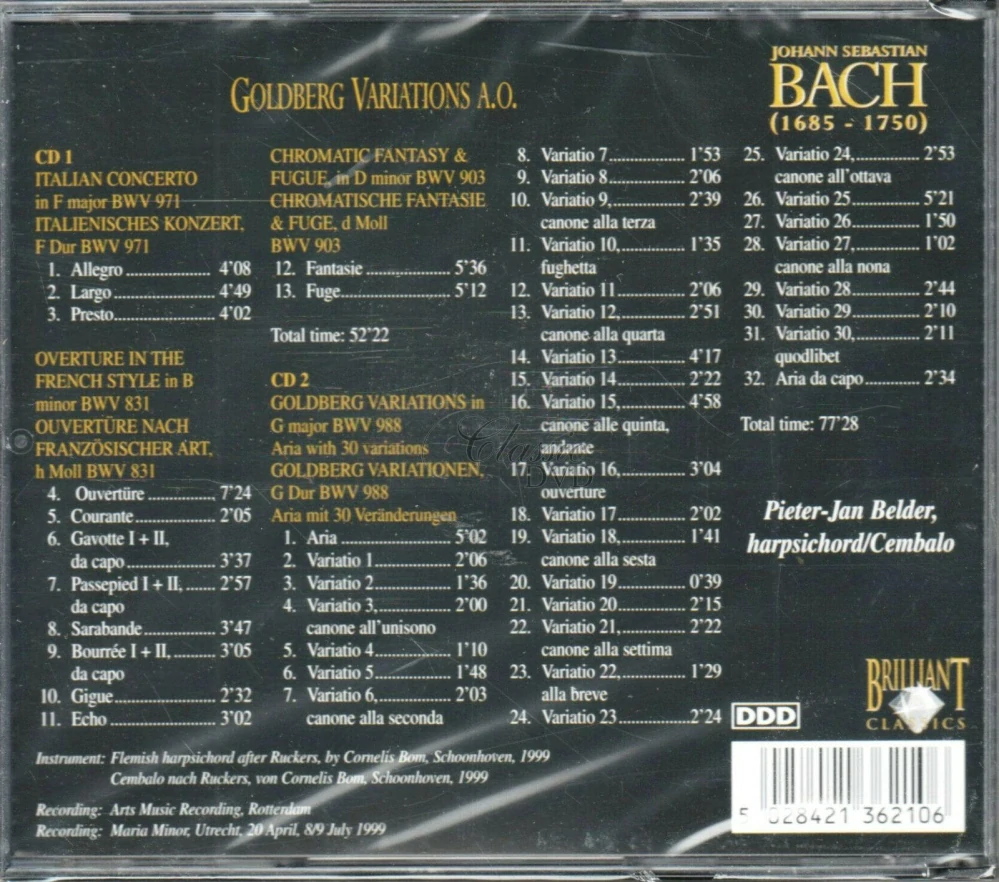 Italian Concerto BWV 971 / French Overture BWV 831 / Chromatic Fantasy & Fugue BWV 903 / Goldberg Variations in G major BWV 988 (2CD)