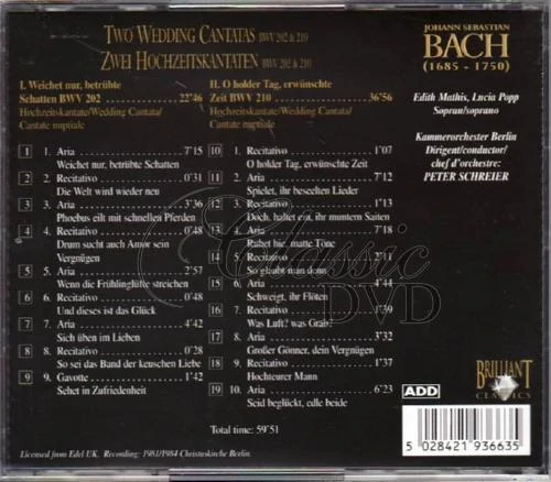 BACH,J.S.: Wedding Cantatas BWV 202 & 210 (CD)