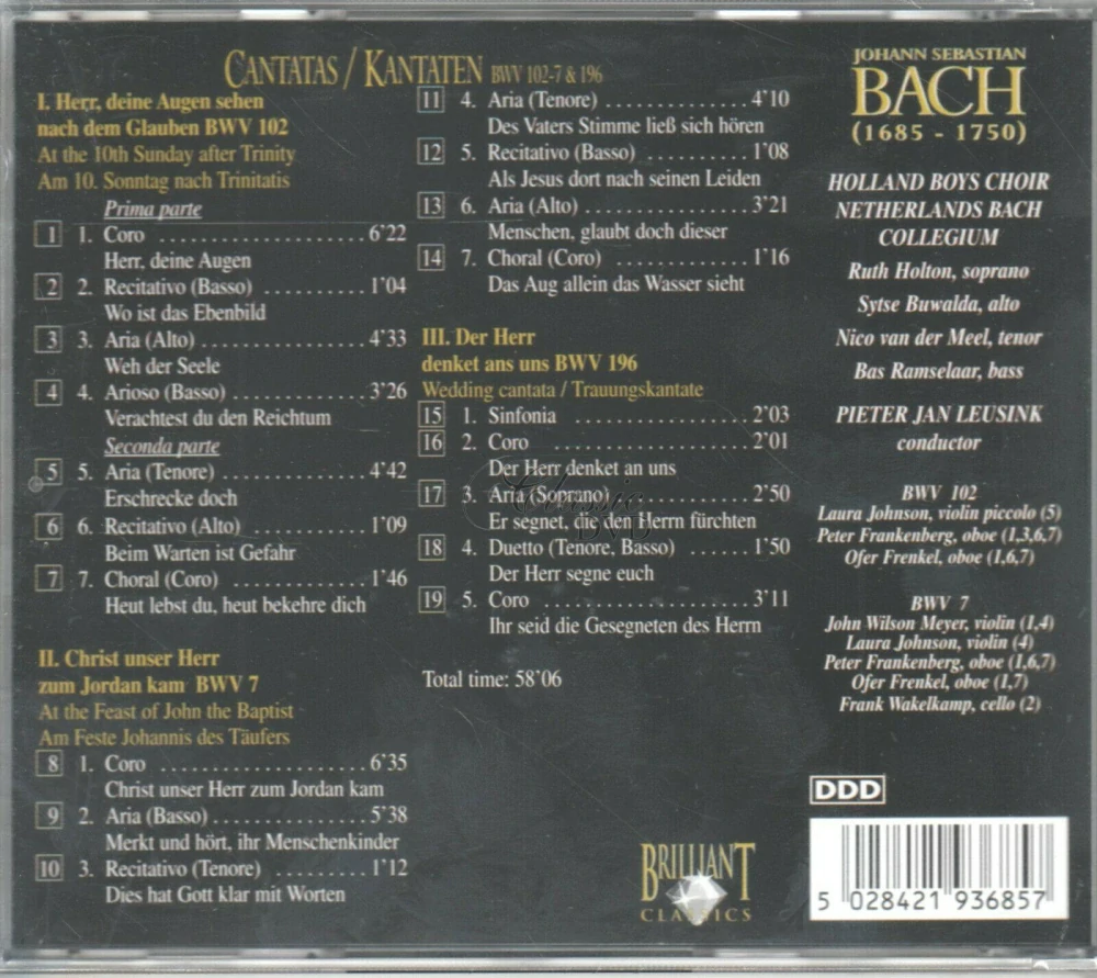 BACH,J.S.: Kantáty BWV 102, 7, 196 (CD)