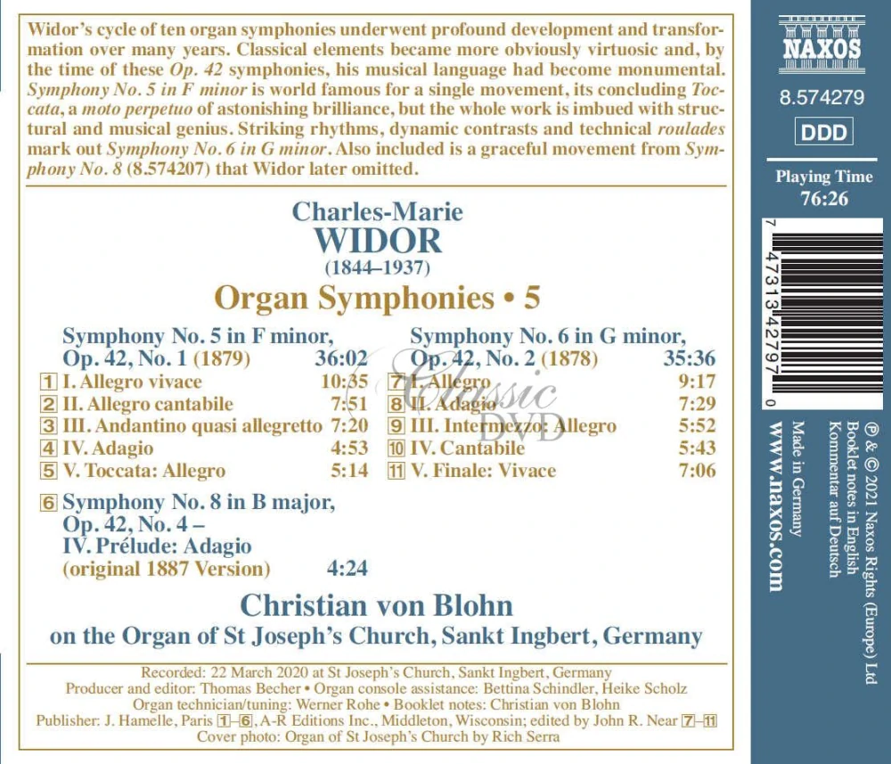 WIDOR: Organ Symphonies Vol.5: Symphonies 5 & 6 (CD)