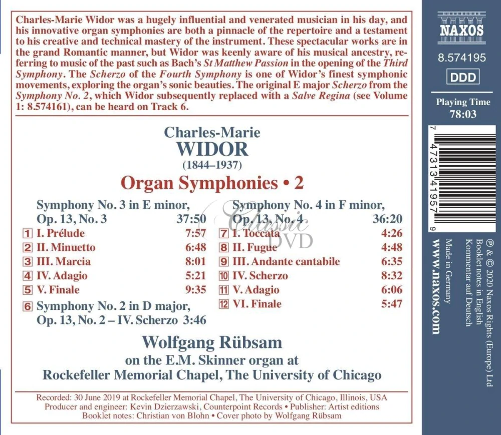 WIDOR: Organ Symphonies Vol.2: Symphonies 3 & 4 (CD)