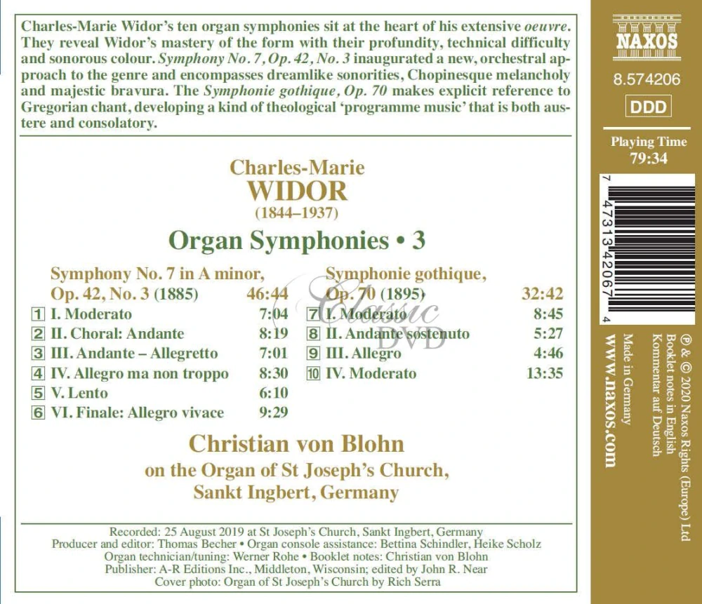 WIDOR: Organ Symphonies Vol.3: Symphonies 7 & 9 ‘Gothique’ (CD)