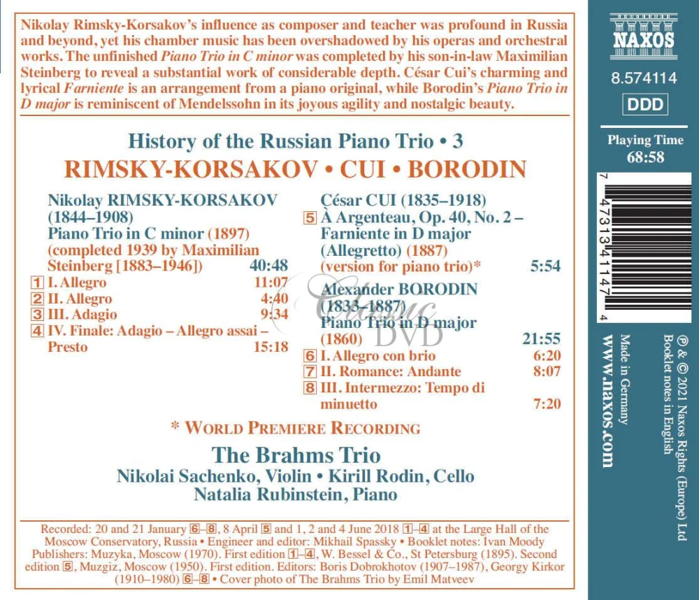 History of the Russian Piano Trio Vol.3: Rimsky-Korsakov, Cui, Borodin (CD)