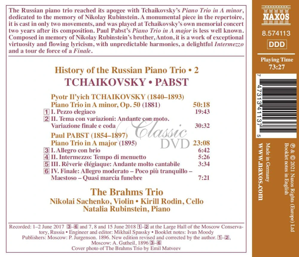 History of the Russian Piano Trio Vol.2: Tchaikovsky & Pabst (CD)