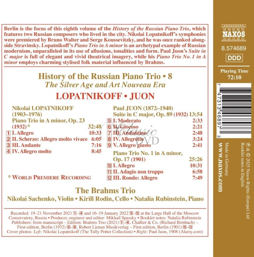 History of the Russian Piano Trio Vol.8: The Russian Abroad - Lopatnikoff • Juon (CD)