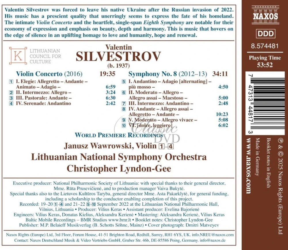 SILVESTROV, V.: Symphony No. 8 / Violin Concerto (CD)
