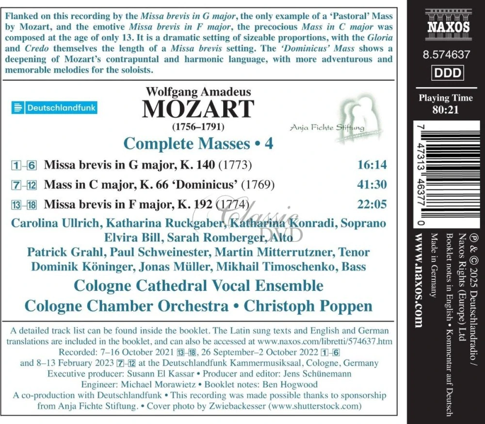 MOZART, W.A.: Masses Vol. 4 - Dominicus K. 66, 140, 192 (CD)