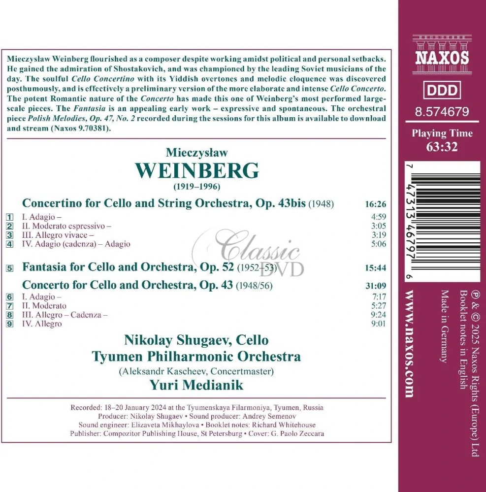 WEINBERG, M.: Music for Cello and Orchestra (CD)