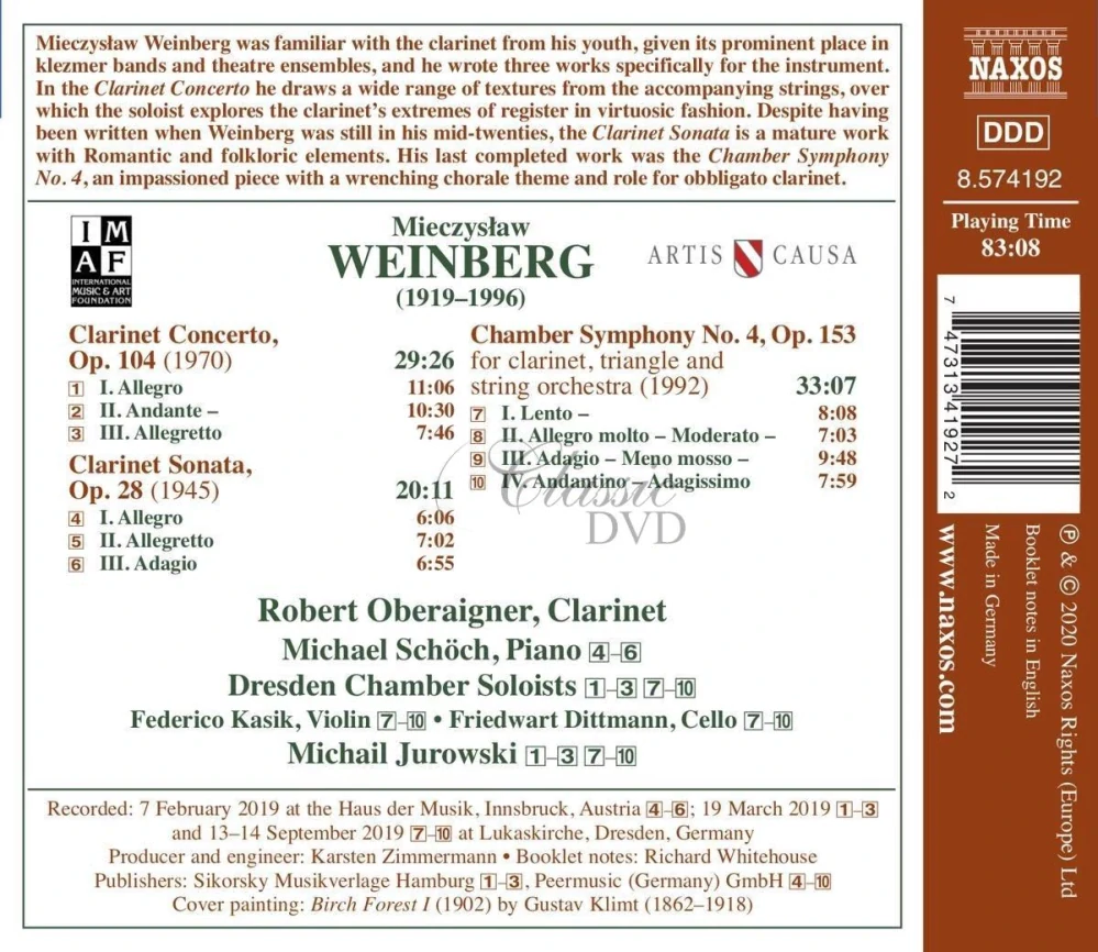 WEINBERG, M.: Clarinet Music - Clarinet Concerto / Clarinet Sonata / Chamber Symphony No. 4 (CD)