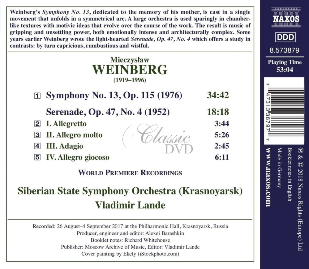 WEINBERG, M.: Symphony No. 13 / Serenade (CD)