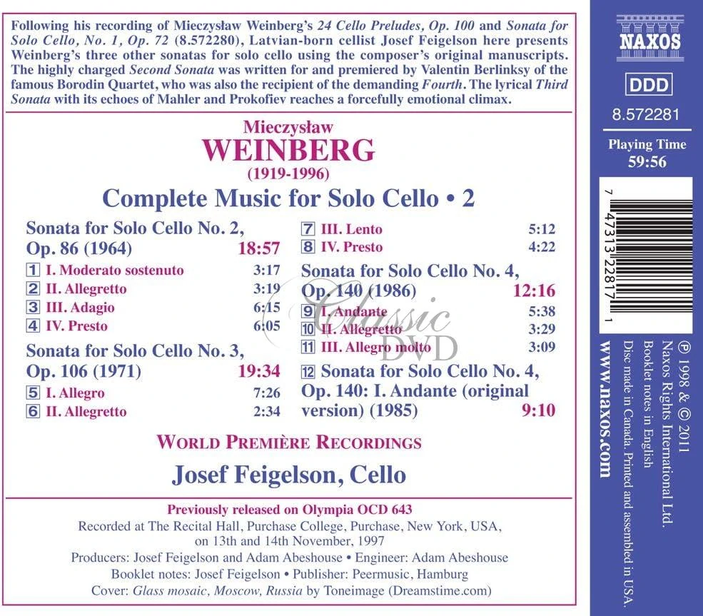 WEINBERG, M.: Complete Music for Solo Cello • Vol. 2 Sonatas Nos. 2, 3 and 4 (CD)
