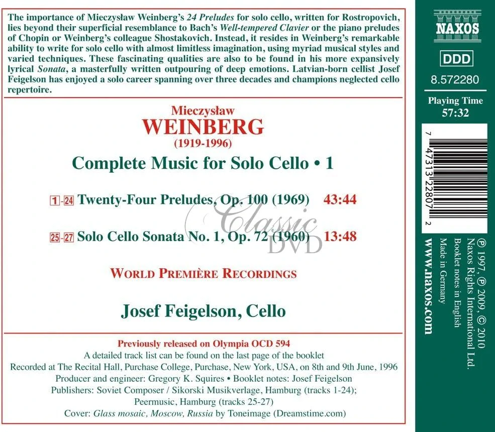 WEINBERG, M.: Complete Music for Solo Cello • Vol. 1 - 24 Preludes, Sonata No. 1 (CD)