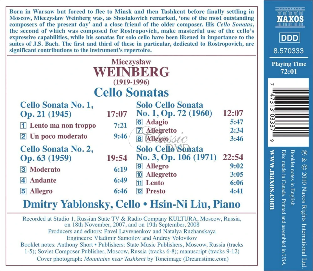 WEINBERG, M.: Cello Sonatas Nos. 1 and 2 / Cello Solo Sonatas Nos. 1 and 3 (CD)