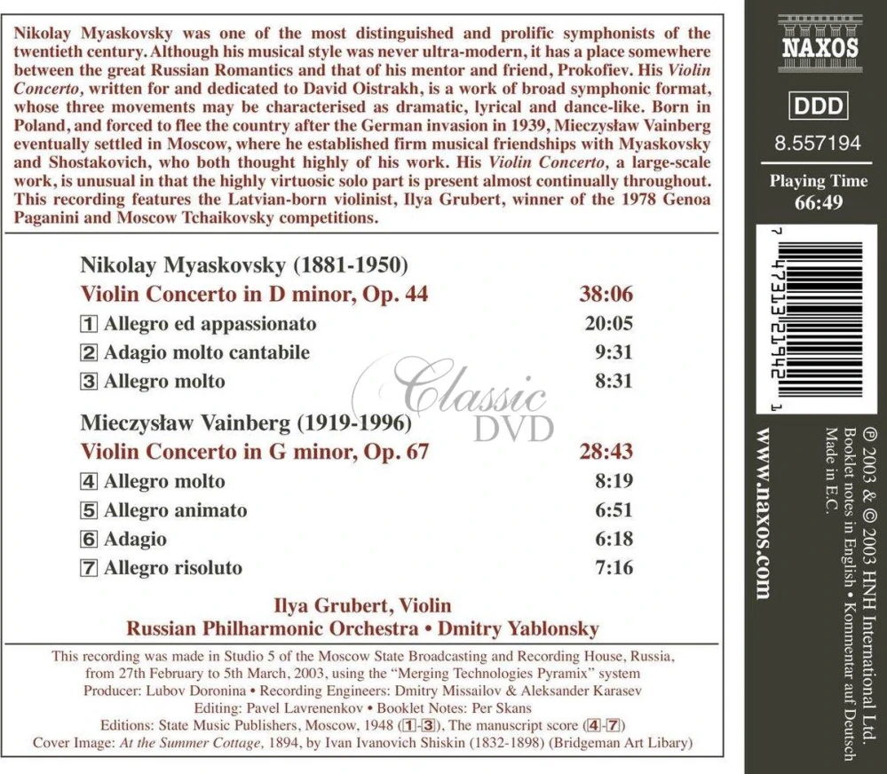 MIASKOVSKY, N.: Violin Concerto in D Minor / WEINBERG, M.: Violin Concerto in G Minor (CD)